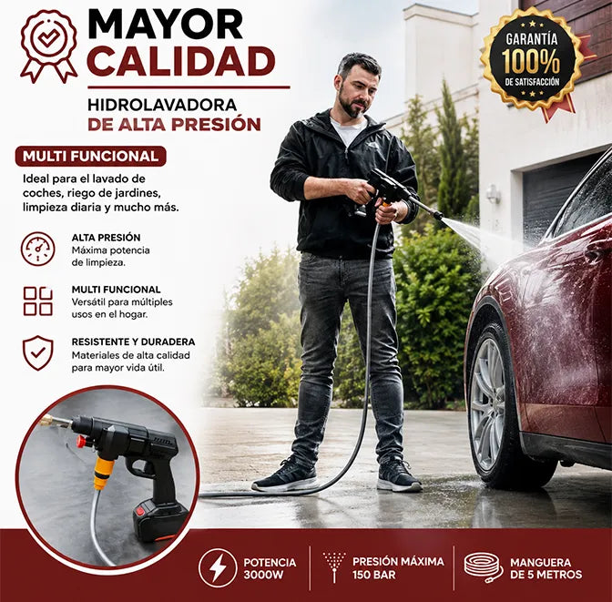 Hidrolavadora portátil recargable alta presión para lavar vehículos🚗🏍️