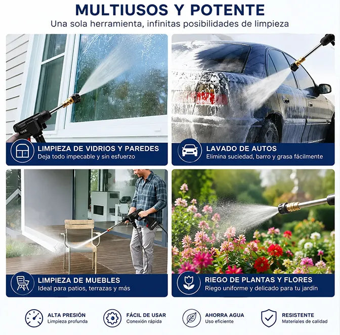 Hidrolavadora portátil recargable alta presión para lavar vehículos🚗🏍️