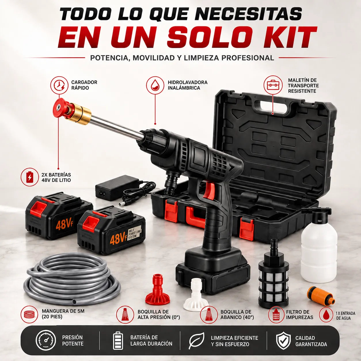 Hidrolavadora portátil recargable alta presión para lavar vehículos🚗🏍️